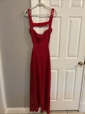 Meshki Red Sequin Maxi Dress - Strappy Evening Gown